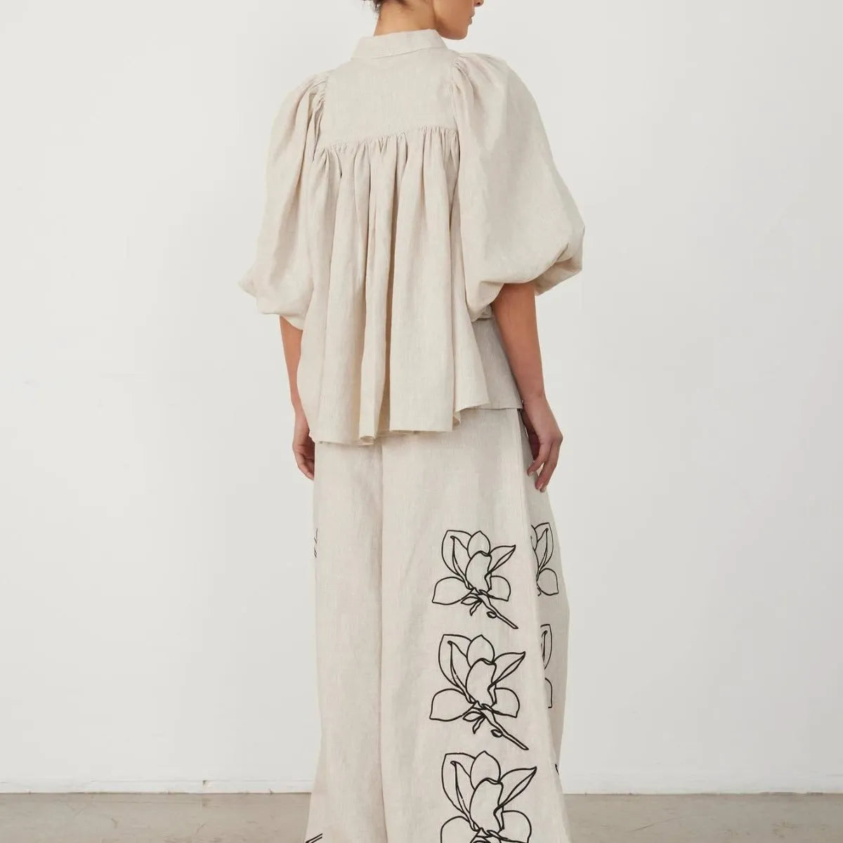 European And American Spring And Summer Fashion Cotton And Linen Printed Wide-leg Pants Suit - Bellarte Enchanté European And American Spring And Summer Fashion Cotton And Linen Printed Wide-leg Pants Suit